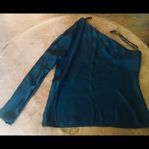 Drew Black Olga Satin One Shoulder Top New Medium